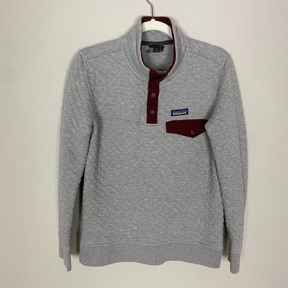Patagonia Cotton Quilt Snap-T Pullover Drifter Gray with Dark Ruby Womens Small - Picture 1 of 6